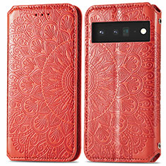 Custodia Portafoglio In Pelle Fantasia Modello Cover con Supporto S01D per Google Pixel 6 5G Rosso