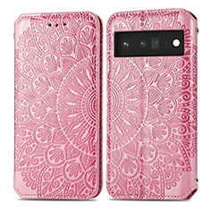 Custodia Portafoglio In Pelle Fantasia Modello Cover con Supporto S01D per Google Pixel 6 Pro 5G Oro Rosa