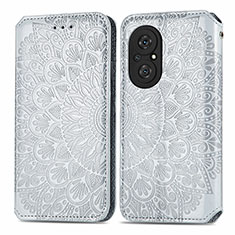 Custodia Portafoglio In Pelle Fantasia Modello Cover con Supporto S01D per Huawei Honor 50 SE 5G Argento