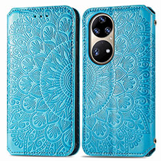 Custodia Portafoglio In Pelle Fantasia Modello Cover con Supporto S01D per Huawei P50 Blu