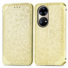 Custodia Portafoglio In Pelle Fantasia Modello Cover con Supporto S01D per Huawei P50 Oro