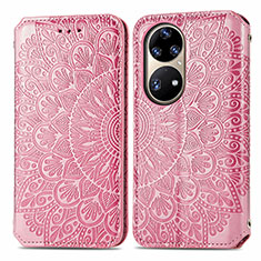 Custodia Portafoglio In Pelle Fantasia Modello Cover con Supporto S01D per Huawei P50 Oro Rosa