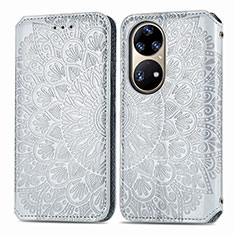 Custodia Portafoglio In Pelle Fantasia Modello Cover con Supporto S01D per Huawei P50 Pro Argento