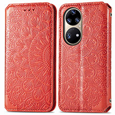 Custodia Portafoglio In Pelle Fantasia Modello Cover con Supporto S01D per Huawei P50 Pro Rosso