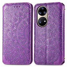 Custodia Portafoglio In Pelle Fantasia Modello Cover con Supporto S01D per Huawei P50 Pro Viola