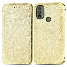 Custodia Portafoglio In Pelle Fantasia Modello Cover con Supporto S01D per Motorola Moto E20 Oro