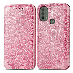 Custodia Portafoglio In Pelle Fantasia Modello Cover con Supporto S01D per Motorola Moto E20 Oro Rosa