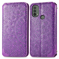 Custodia Portafoglio In Pelle Fantasia Modello Cover con Supporto S01D per Motorola Moto E20 Viola