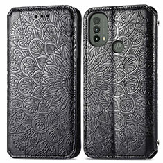 Custodia Portafoglio In Pelle Fantasia Modello Cover con Supporto S01D per Motorola Moto E30 Nero