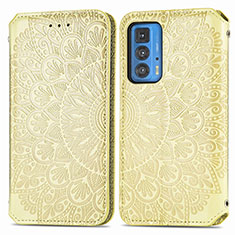 Custodia Portafoglio In Pelle Fantasia Modello Cover con Supporto S01D per Motorola Moto Edge 20 Pro 5G Oro