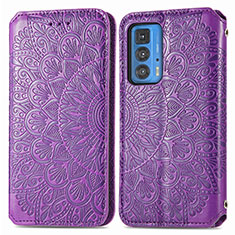 Custodia Portafoglio In Pelle Fantasia Modello Cover con Supporto S01D per Motorola Moto Edge 20 Pro 5G Viola