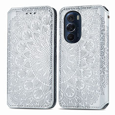 Custodia Portafoglio In Pelle Fantasia Modello Cover con Supporto S01D per Motorola Moto Edge X30 5G Argento