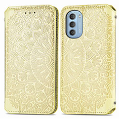 Custodia Portafoglio In Pelle Fantasia Modello Cover con Supporto S01D per Motorola Moto G51 5G Oro