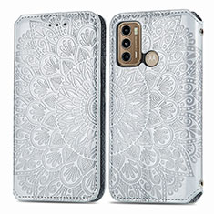 Custodia Portafoglio In Pelle Fantasia Modello Cover con Supporto S01D per Motorola Moto G60 Argento