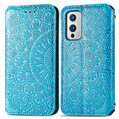 Custodia Portafoglio In Pelle Fantasia Modello Cover con Supporto S01D per OnePlus 9 5G Blu