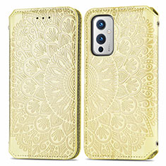 Custodia Portafoglio In Pelle Fantasia Modello Cover con Supporto S01D per OnePlus 9 5G Oro