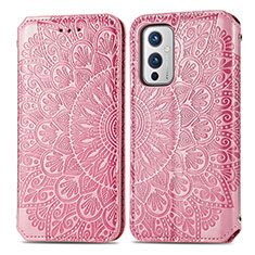 Custodia Portafoglio In Pelle Fantasia Modello Cover con Supporto S01D per OnePlus 9 5G Oro Rosa