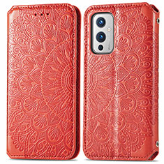 Custodia Portafoglio In Pelle Fantasia Modello Cover con Supporto S01D per OnePlus 9 5G Rosso