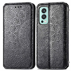 Custodia Portafoglio In Pelle Fantasia Modello Cover con Supporto S01D per OnePlus Nord 2 5G Nero