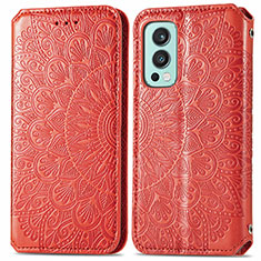 Custodia Portafoglio In Pelle Fantasia Modello Cover con Supporto S01D per OnePlus Nord 2 5G Rosso