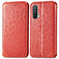 Custodia Portafoglio In Pelle Fantasia Modello Cover con Supporto S01D per OnePlus Nord CE 5G Rosso