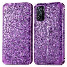 Custodia Portafoglio In Pelle Fantasia Modello Cover con Supporto S01D per Oppo A55S 5G Viola