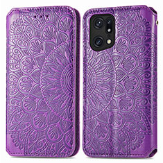 Custodia Portafoglio In Pelle Fantasia Modello Cover con Supporto S01D per Oppo Find X5 5G Viola