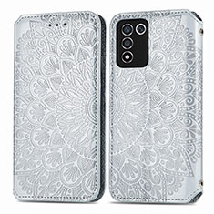 Custodia Portafoglio In Pelle Fantasia Modello Cover con Supporto S01D per Oppo K9S 5G Argento