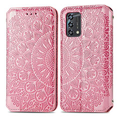 Custodia Portafoglio In Pelle Fantasia Modello Cover con Supporto S01D per Oppo Reno6 Lite Oro Rosa