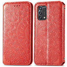 Custodia Portafoglio In Pelle Fantasia Modello Cover con Supporto S01D per Oppo Reno6 Lite Rosso