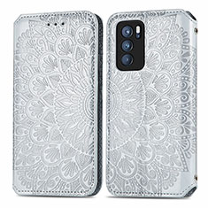 Custodia Portafoglio In Pelle Fantasia Modello Cover con Supporto S01D per Oppo Reno6 Pro 5G India Argento