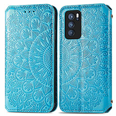 Custodia Portafoglio In Pelle Fantasia Modello Cover con Supporto S01D per Oppo Reno6 Pro 5G India Blu