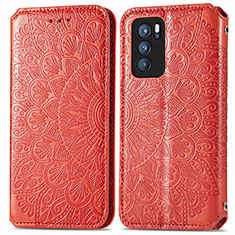 Custodia Portafoglio In Pelle Fantasia Modello Cover con Supporto S01D per Oppo Reno6 Pro 5G India Rosso