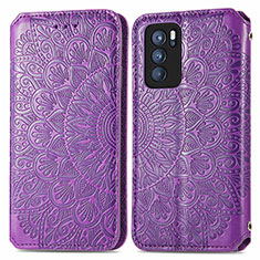 Custodia Portafoglio In Pelle Fantasia Modello Cover con Supporto S01D per Oppo Reno6 Pro 5G India Viola