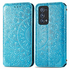 Custodia Portafoglio In Pelle Fantasia Modello Cover con Supporto S01D per Oppo Reno6 Pro+ Plus 5G Blu