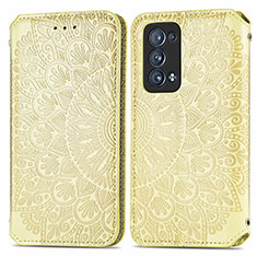 Custodia Portafoglio In Pelle Fantasia Modello Cover con Supporto S01D per Oppo Reno6 Pro+ Plus 5G Oro