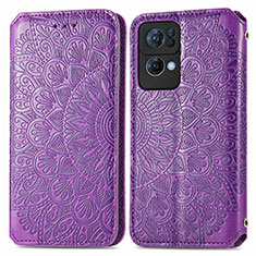 Custodia Portafoglio In Pelle Fantasia Modello Cover con Supporto S01D per Oppo Reno7 Pro 5G Viola