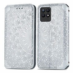 Custodia Portafoglio In Pelle Fantasia Modello Cover con Supporto S01D per Realme 8i Argento