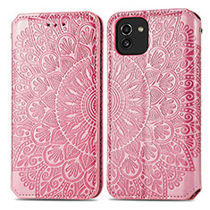 Custodia Portafoglio In Pelle Fantasia Modello Cover con Supporto S01D per Samsung Galaxy A03 Oro Rosa