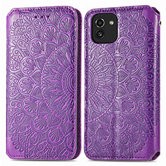 Custodia Portafoglio In Pelle Fantasia Modello Cover con Supporto S01D per Samsung Galaxy A03 Viola