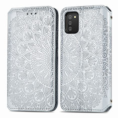 Custodia Portafoglio In Pelle Fantasia Modello Cover con Supporto S01D per Samsung Galaxy A03s Argento