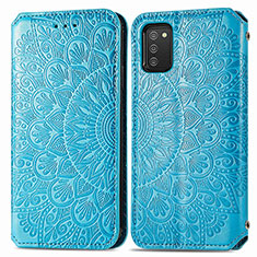 Custodia Portafoglio In Pelle Fantasia Modello Cover con Supporto S01D per Samsung Galaxy A03s Blu