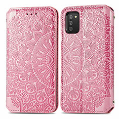 Custodia Portafoglio In Pelle Fantasia Modello Cover con Supporto S01D per Samsung Galaxy A03s Oro Rosa