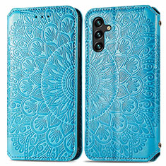 Custodia Portafoglio In Pelle Fantasia Modello Cover con Supporto S01D per Samsung Galaxy A04s Blu