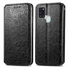 Custodia Portafoglio In Pelle Fantasia Modello Cover con Supporto S01D per Samsung Galaxy A21s Nero