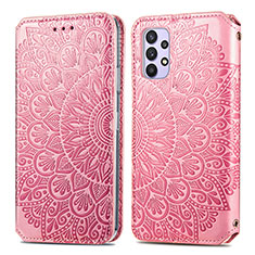 Custodia Portafoglio In Pelle Fantasia Modello Cover con Supporto S01D per Samsung Galaxy A32 4G Oro Rosa