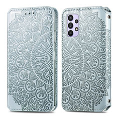 Custodia Portafoglio In Pelle Fantasia Modello Cover con Supporto S01D per Samsung Galaxy A32 5G Argento