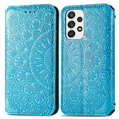 Custodia Portafoglio In Pelle Fantasia Modello Cover con Supporto S01D per Samsung Galaxy A33 5G Blu