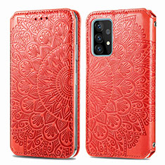 Custodia Portafoglio In Pelle Fantasia Modello Cover con Supporto S01D per Samsung Galaxy A52 5G Rosso