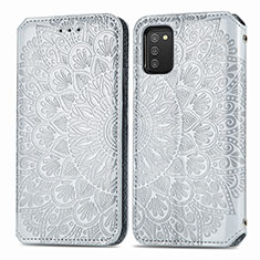 Custodia Portafoglio In Pelle Fantasia Modello Cover con Supporto S01D per Samsung Galaxy F02S SM-E025F Argento